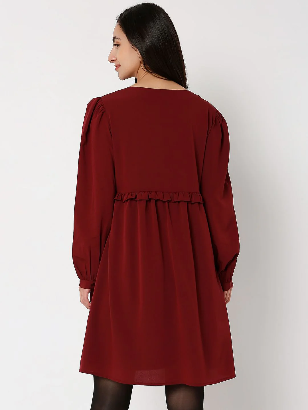 Wine V-Neck Shift Dress - Image 3