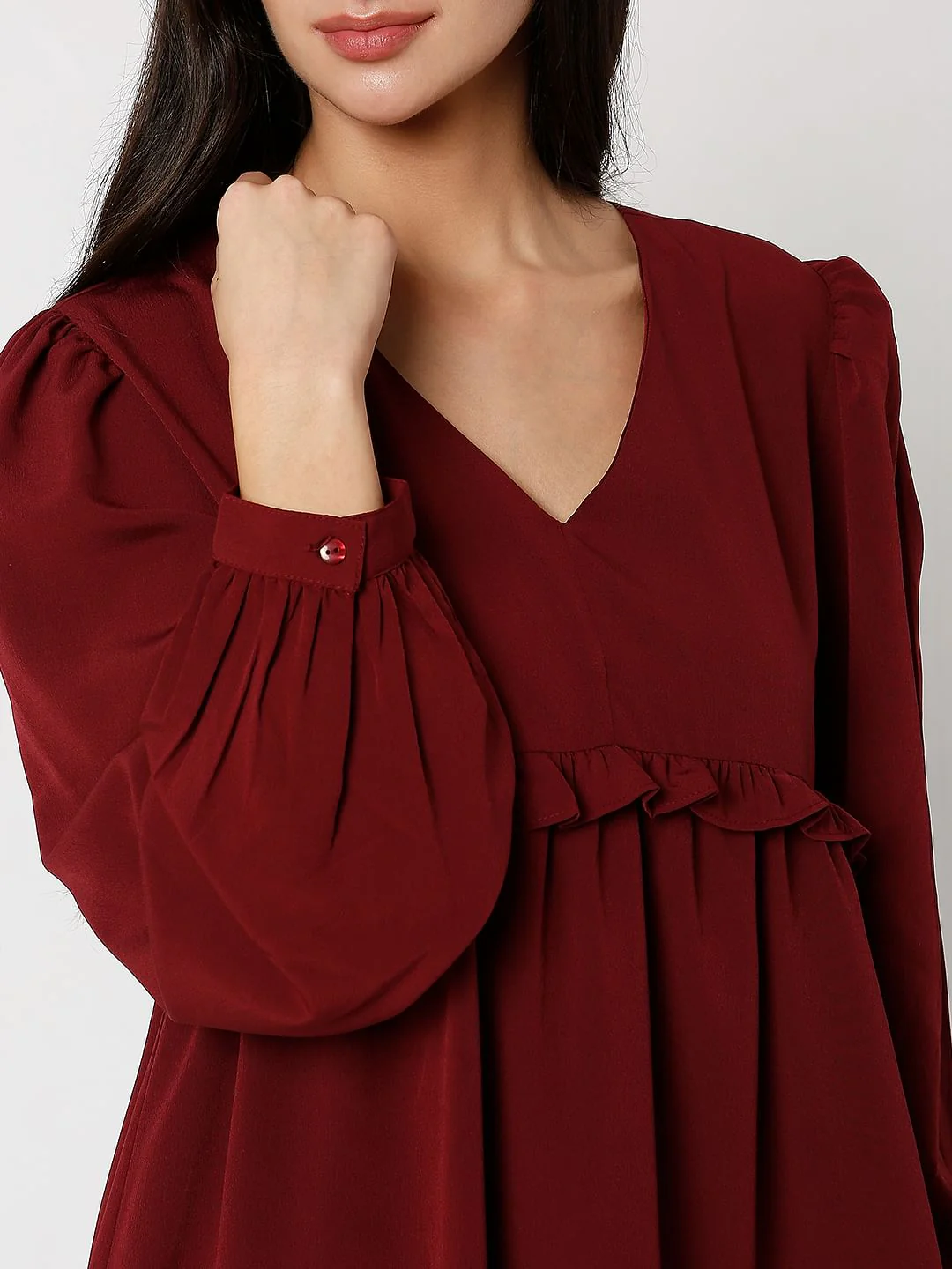 Wine V-Neck Shift Dress - Image 5