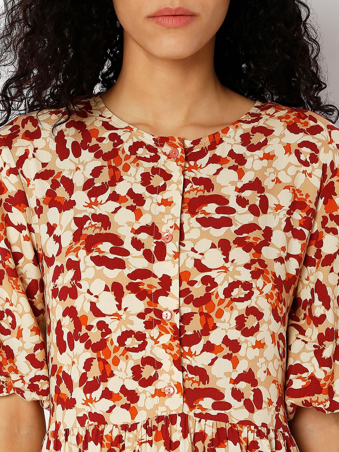Orange Floral Print Shift Dress - Image 4