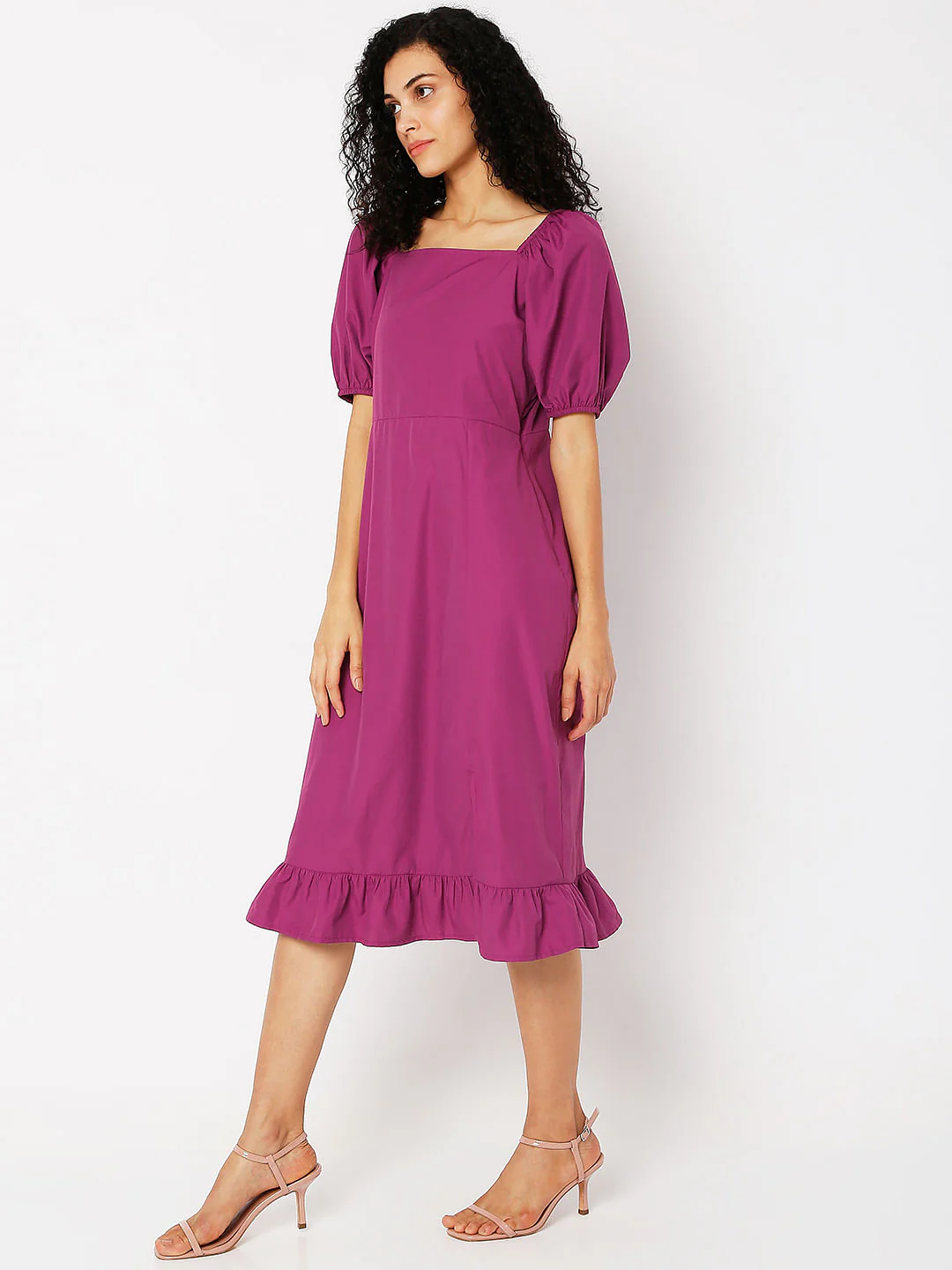Purple Square Neck Midi Dress - Image 2