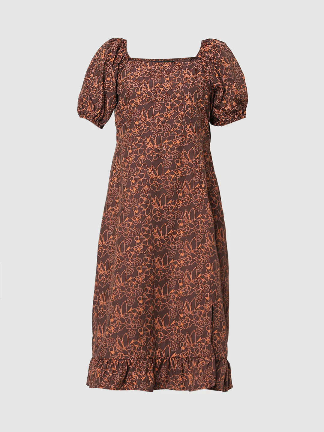 Coffee Brown Floral Midi Dress - Image 5