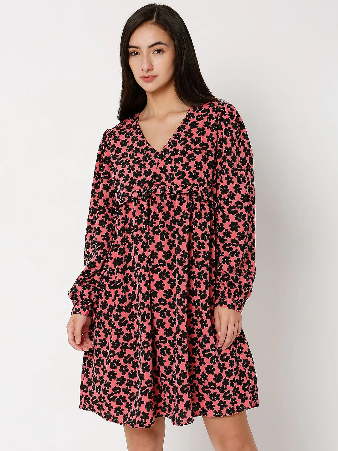 Pink Floral V-Neck Shift Dress