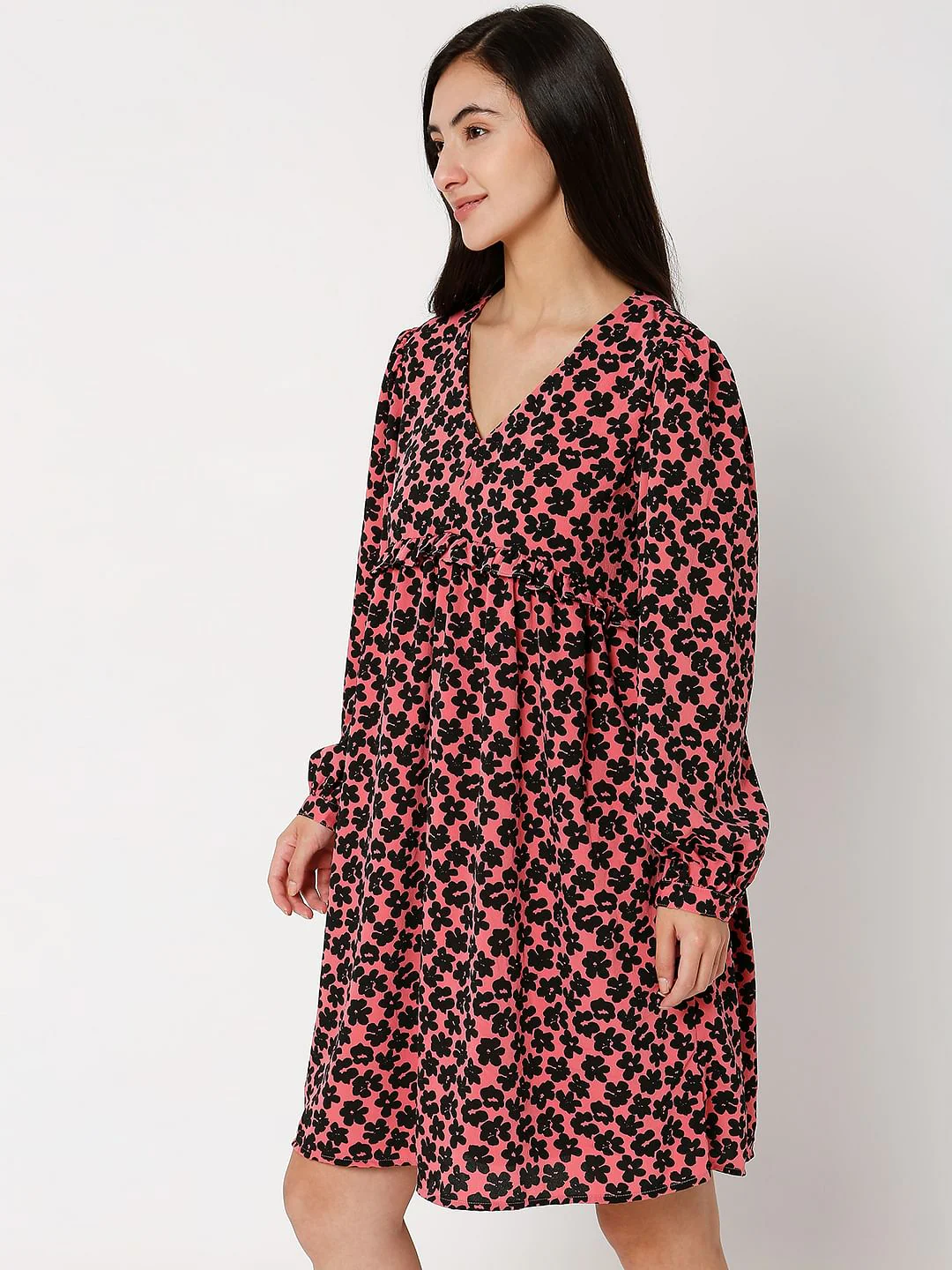 Pink Floral V-Neck Shift Dress - Image 2