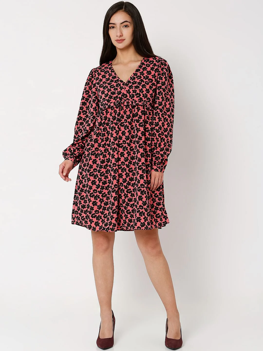Pink Floral V-Neck Shift Dress - Image 4