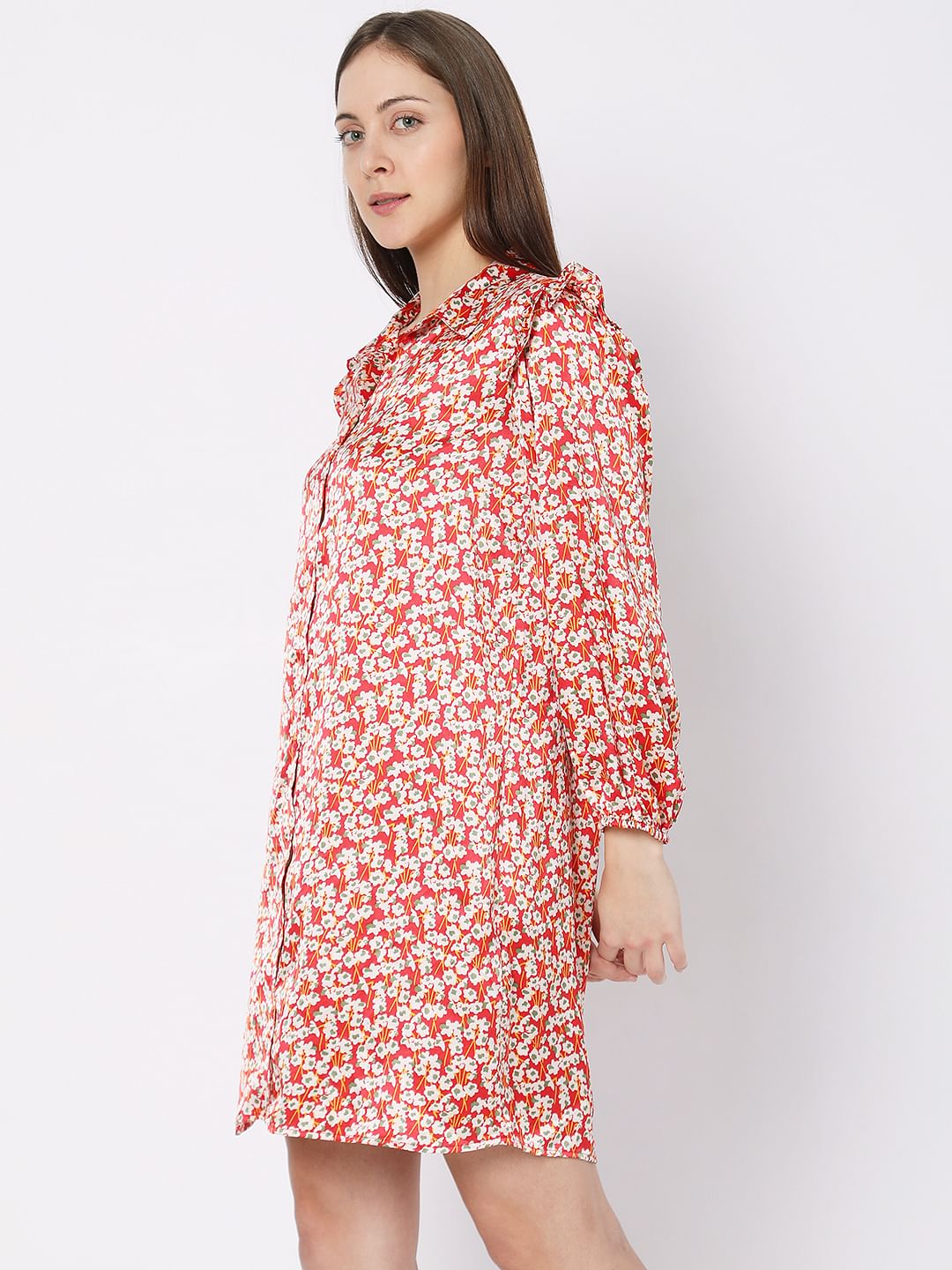 Red Floral Shirt Dress - Image 2