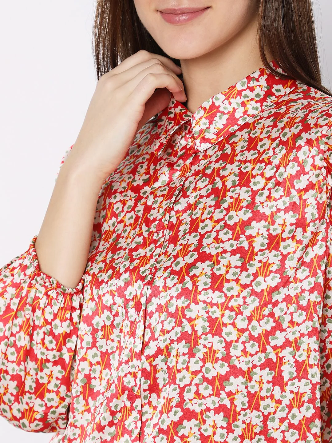 Red Floral Shirt Dress - Image 5