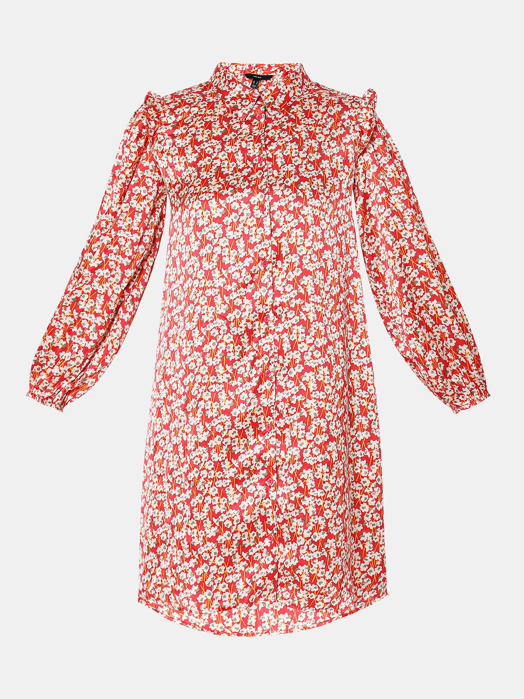 Red Floral Shirt Dress - Image 6