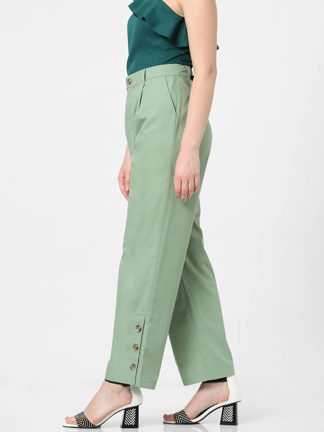 Green High Rise Straight Fit Pants - Image 2