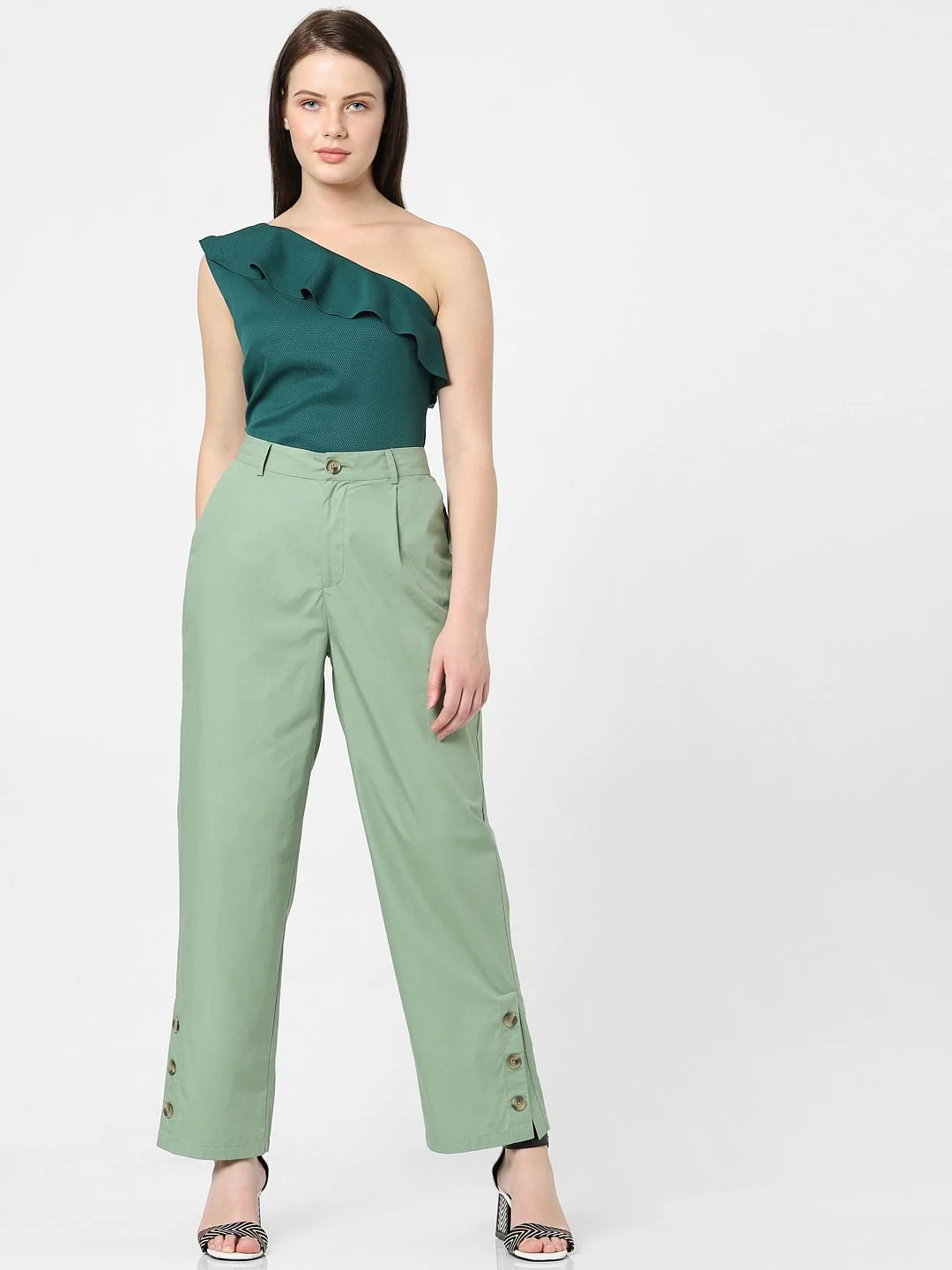 Green High Rise Straight Fit Pants - Image 5