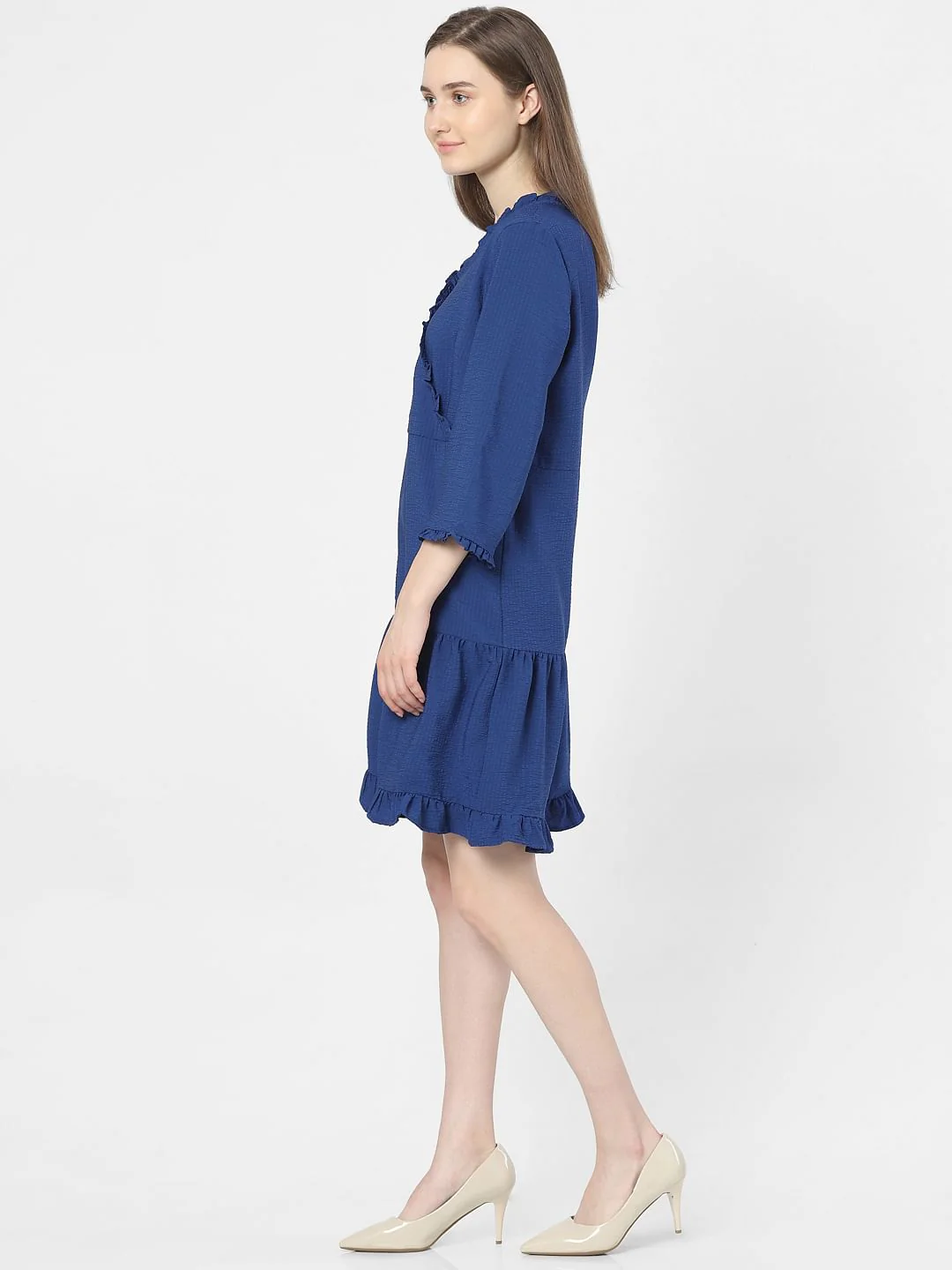 Blue Frill Detail Mini Dress - Image 2