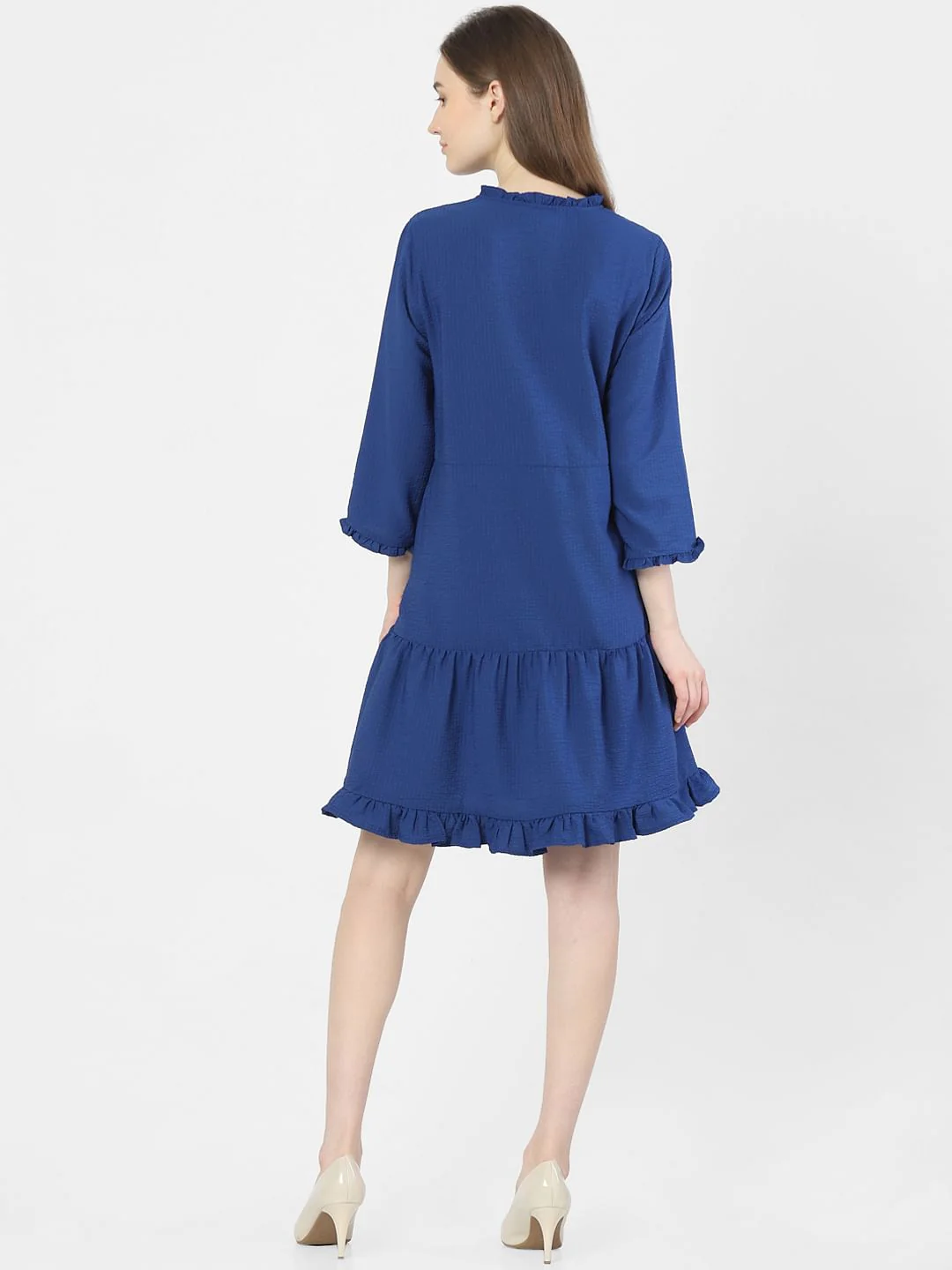 Blue Frill Detail Mini Dress - Image 3