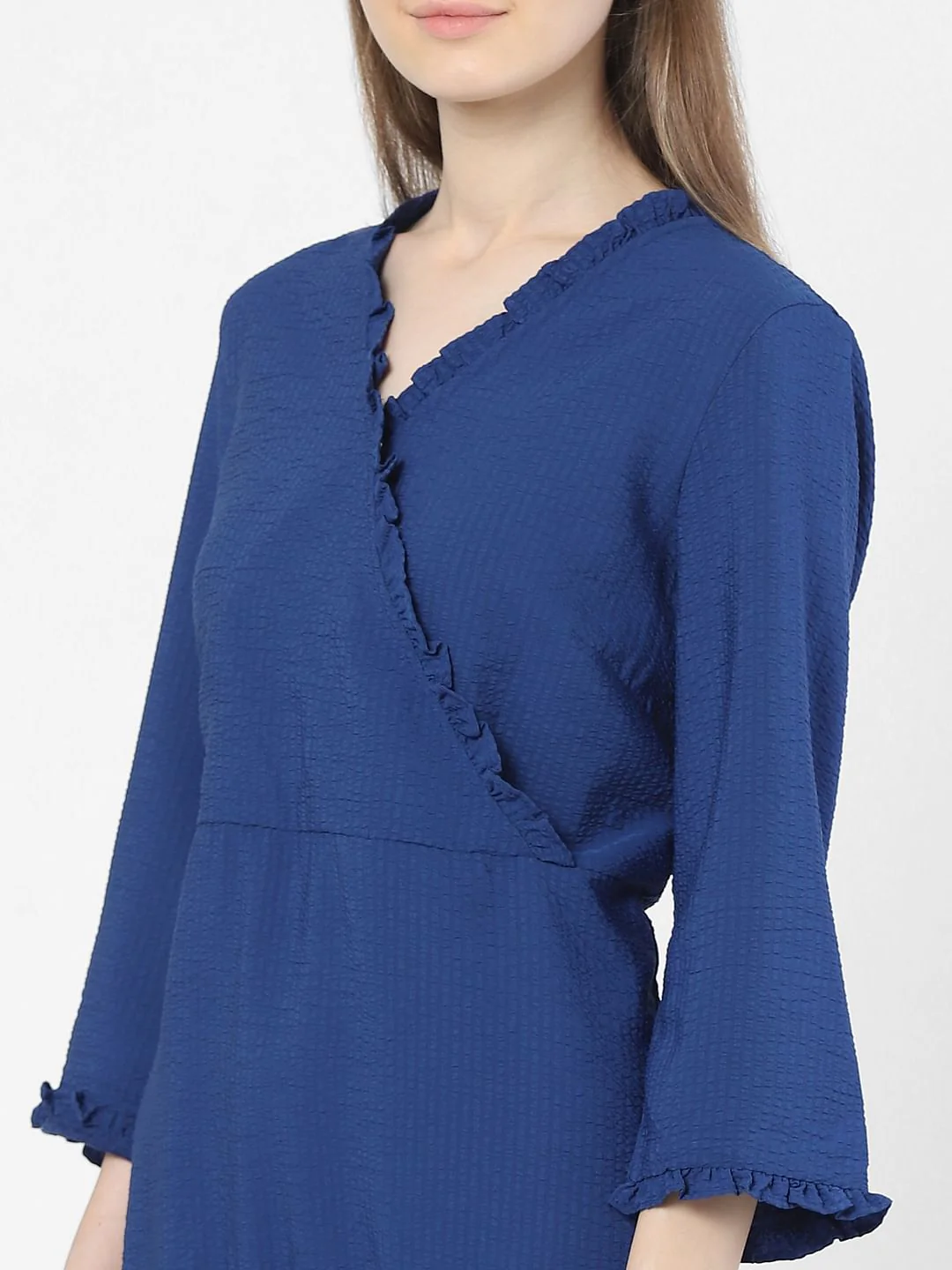 Blue Frill Detail Mini Dress - Image 4