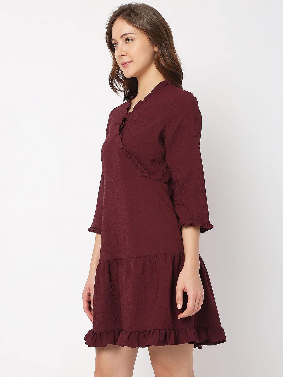Wine Mock Wrap Shift Dress - Image 2