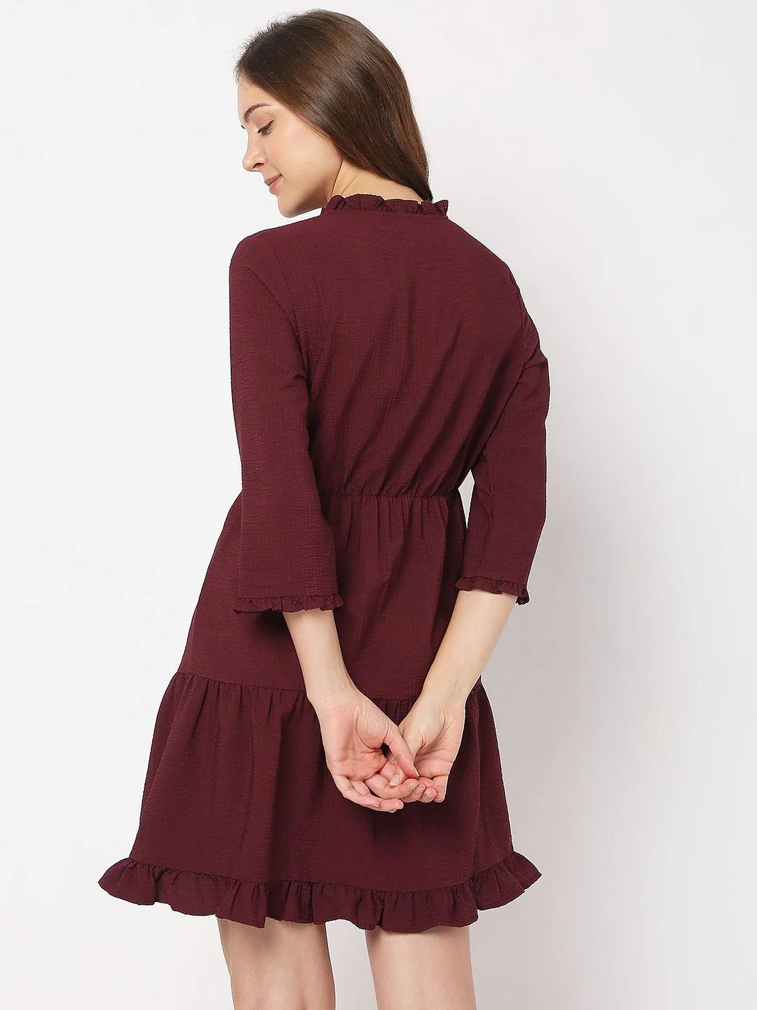 Wine Mock Wrap Shift Dress - Image 3