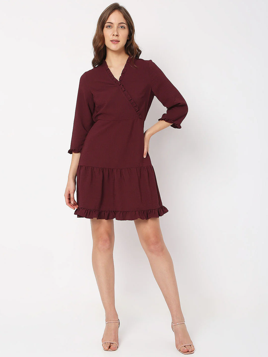 Wine Mock Wrap Shift Dress - Image 4