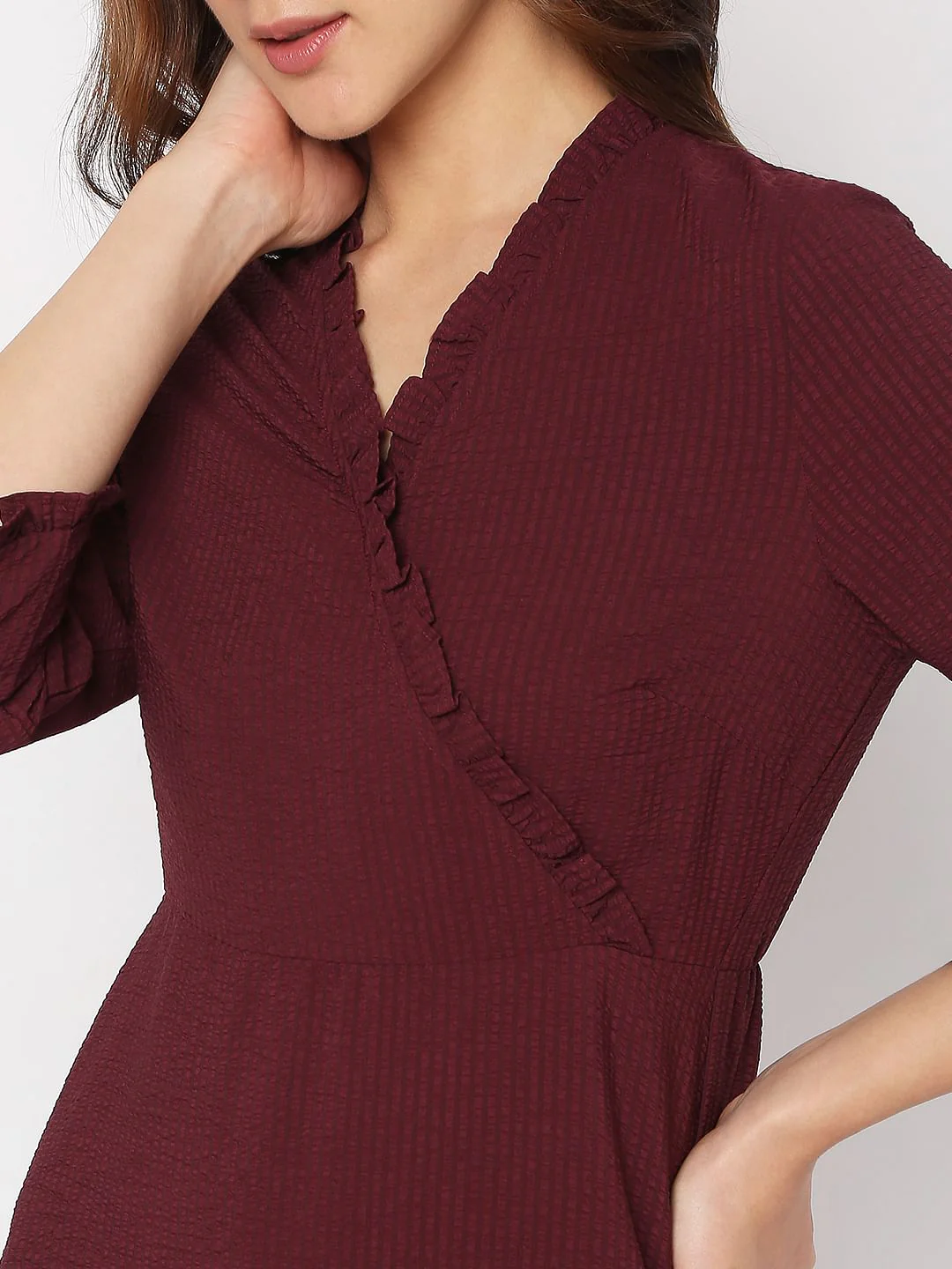 Wine Mock Wrap Shift Dress - Image 5