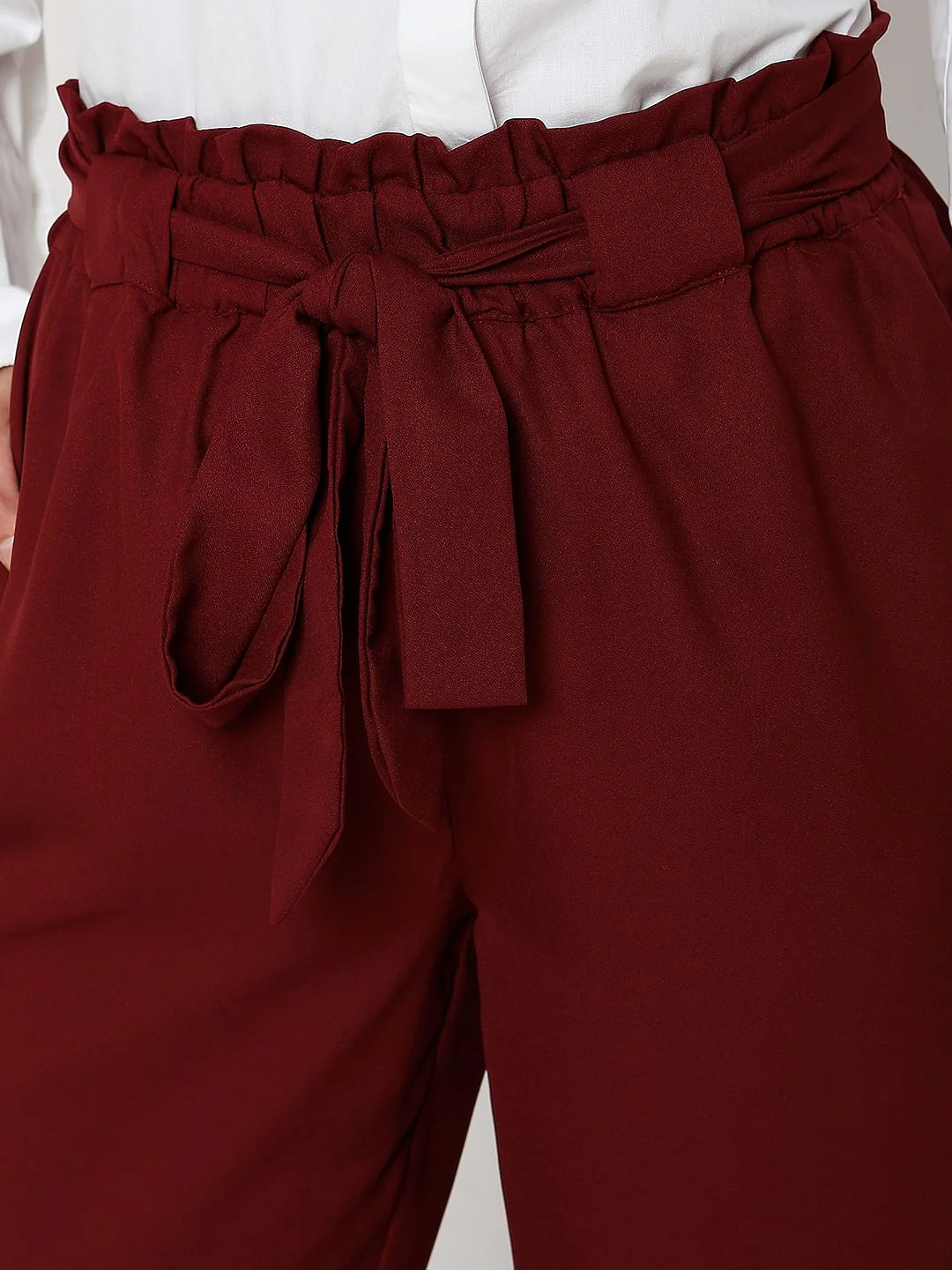 Red High Rise Paperbag Waist Pants - Image 4