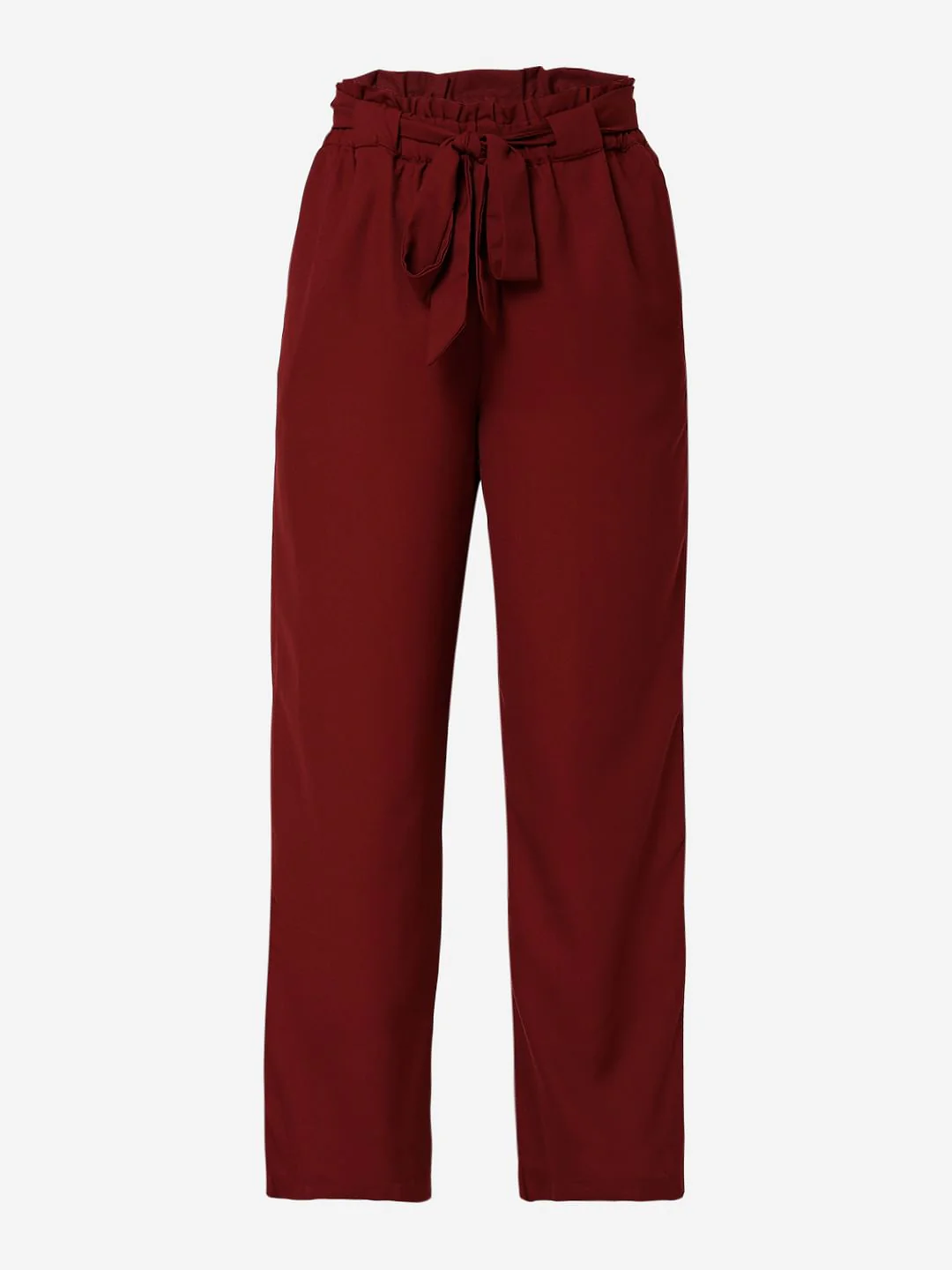 Red High Rise Paperbag Waist Pants - Image 6