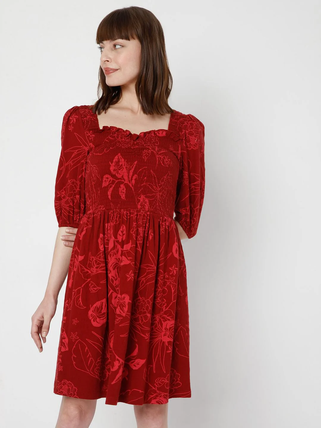 Red Floral Fit & Flare Dress - Image 2