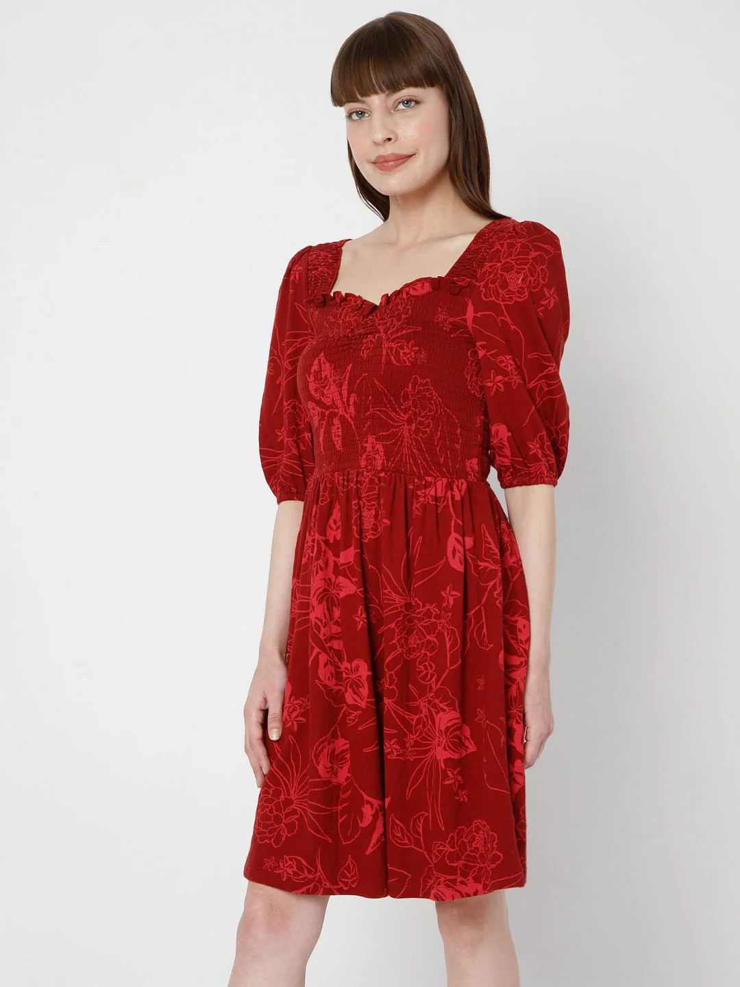 Red Floral Fit & Flare Dress - Image 3