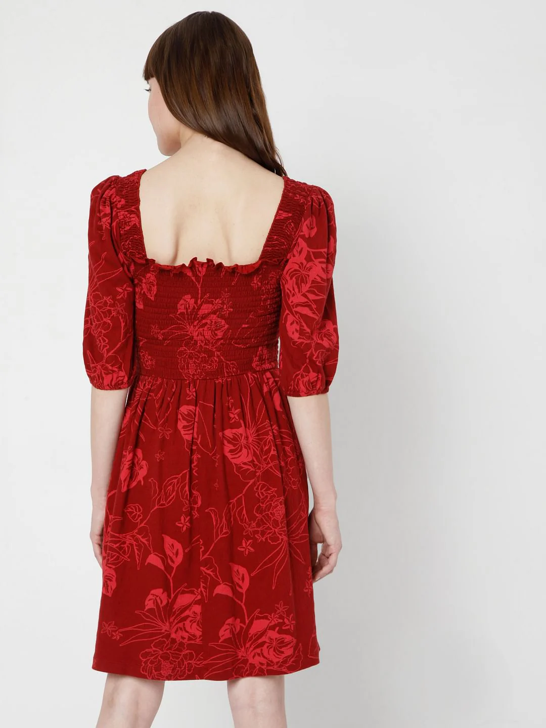 Red Floral Fit & Flare Dress - Image 4