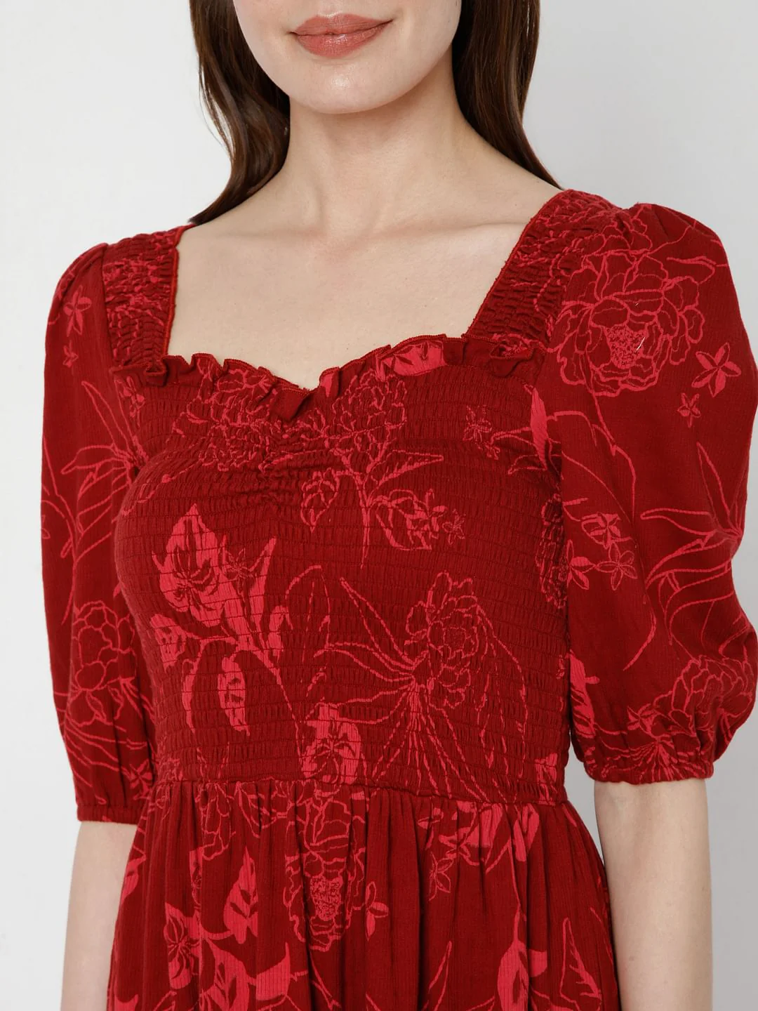 Red Floral Fit & Flare Dress - Image 6