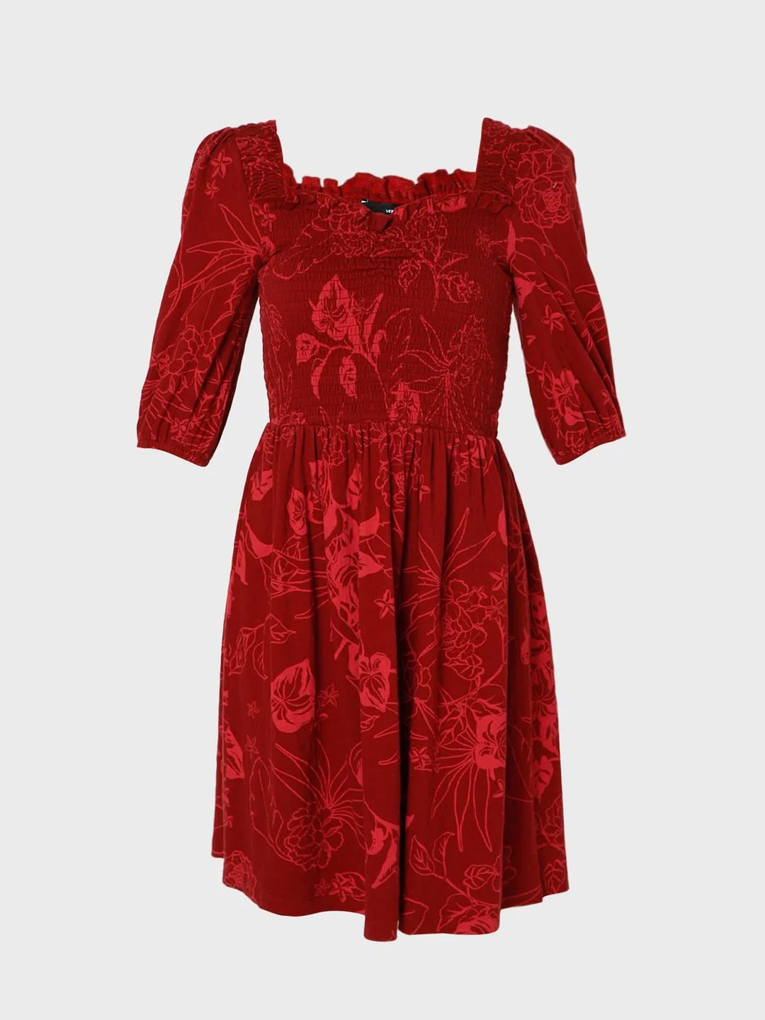 Red Floral Fit & Flare Dress - Image 7