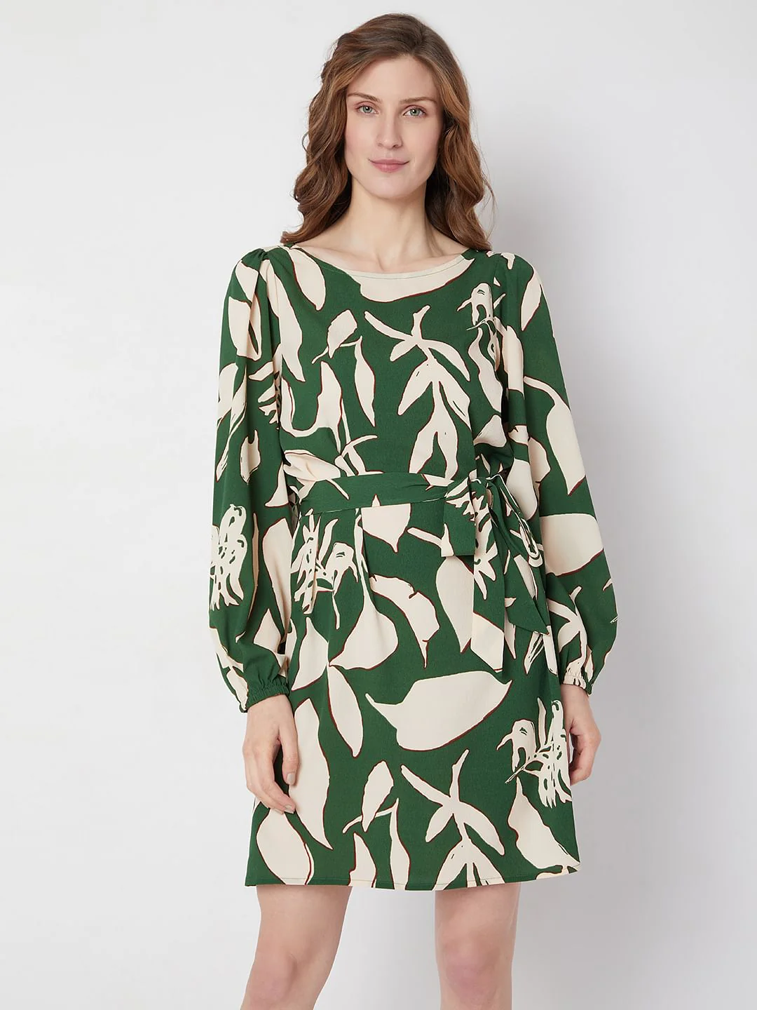 Green & Beige Printed Shift Dress - Image 2