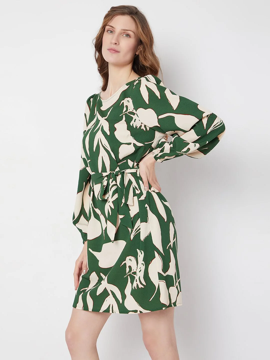 Green & Beige Printed Shift Dress - Image 3