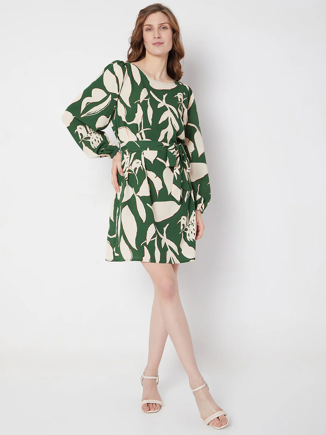 Green & Beige Printed Shift Dress - Image 5