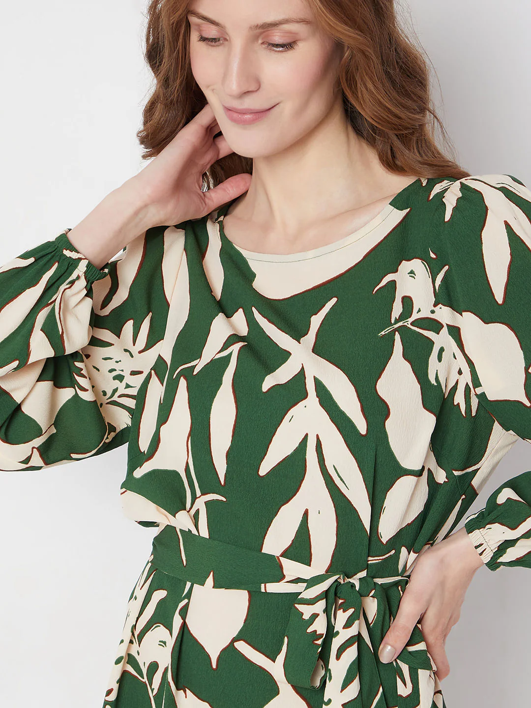 Green & Beige Printed Shift Dress - Image 6