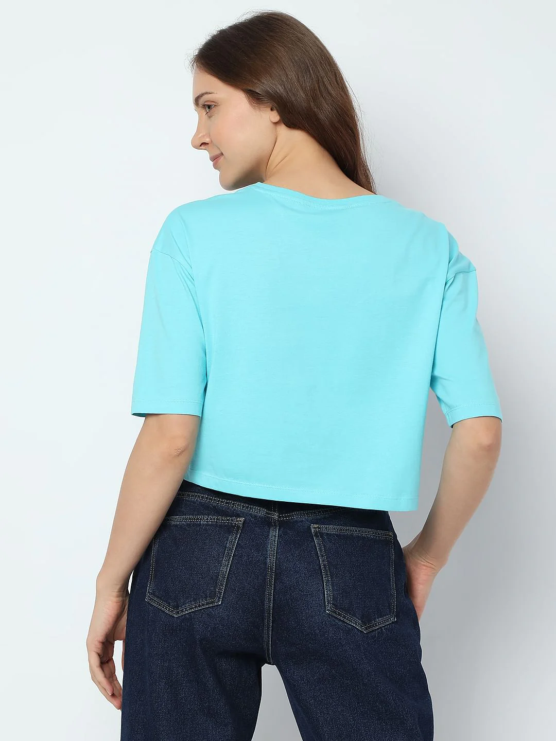 Blue Typographic Print Crop T-Shirt - Image 4