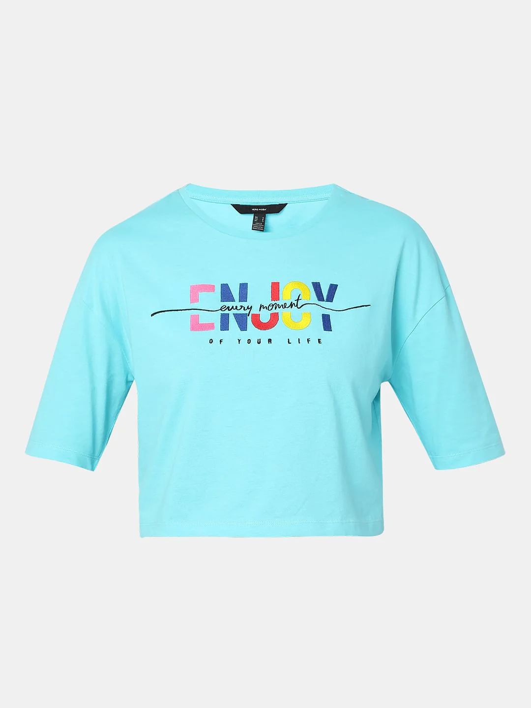 Blue Typographic Print Crop T-Shirt - Image 7