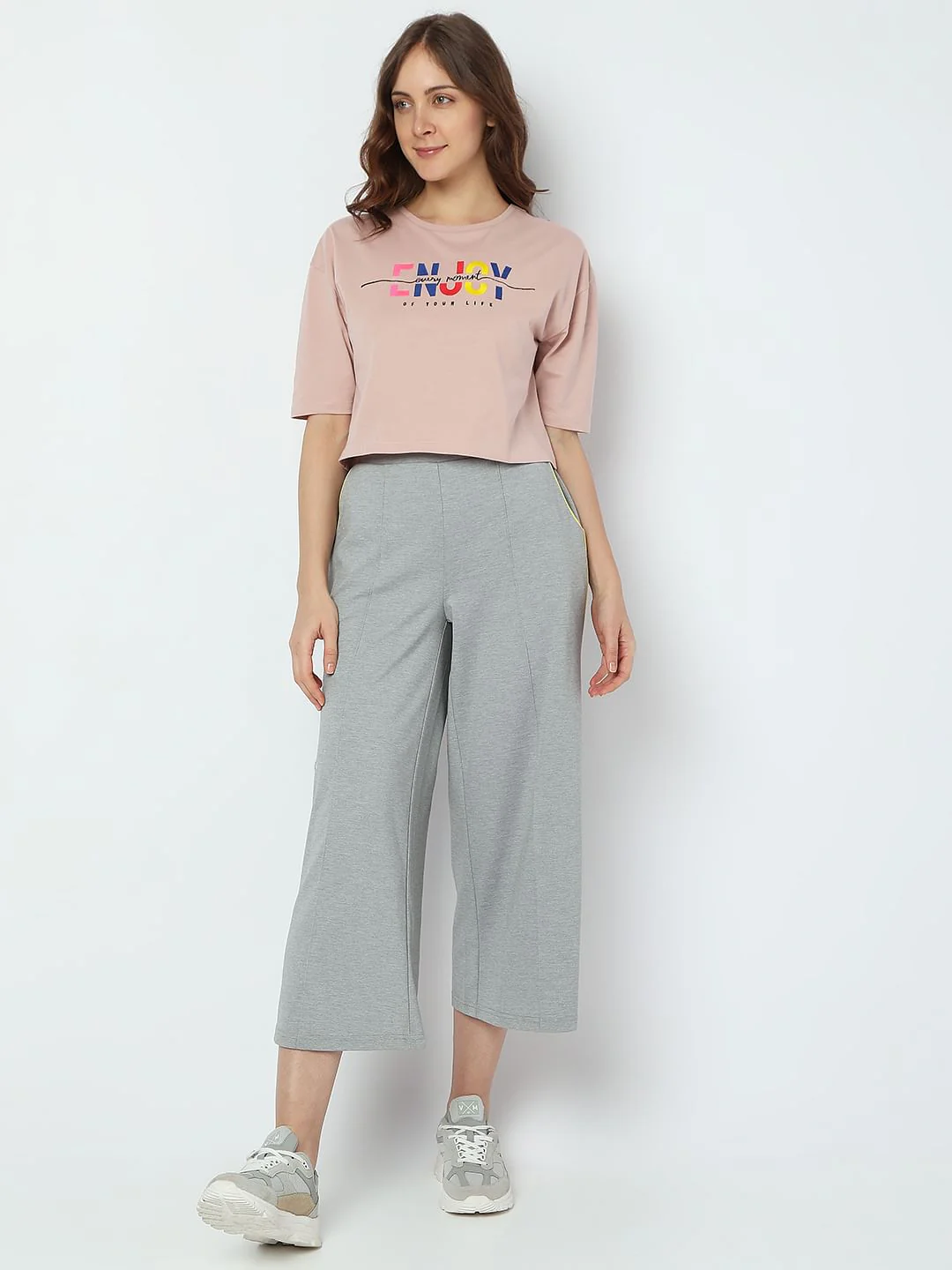 Pink Text Print Crop T-Shirt - Image 5