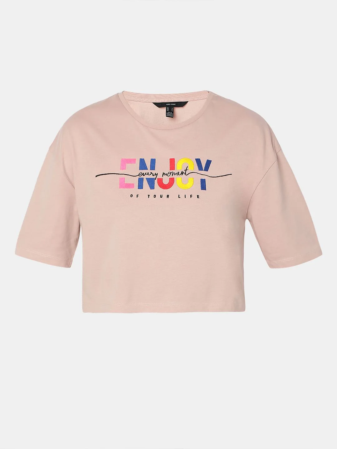 Pink Text Print Crop T-Shirt - Image 7