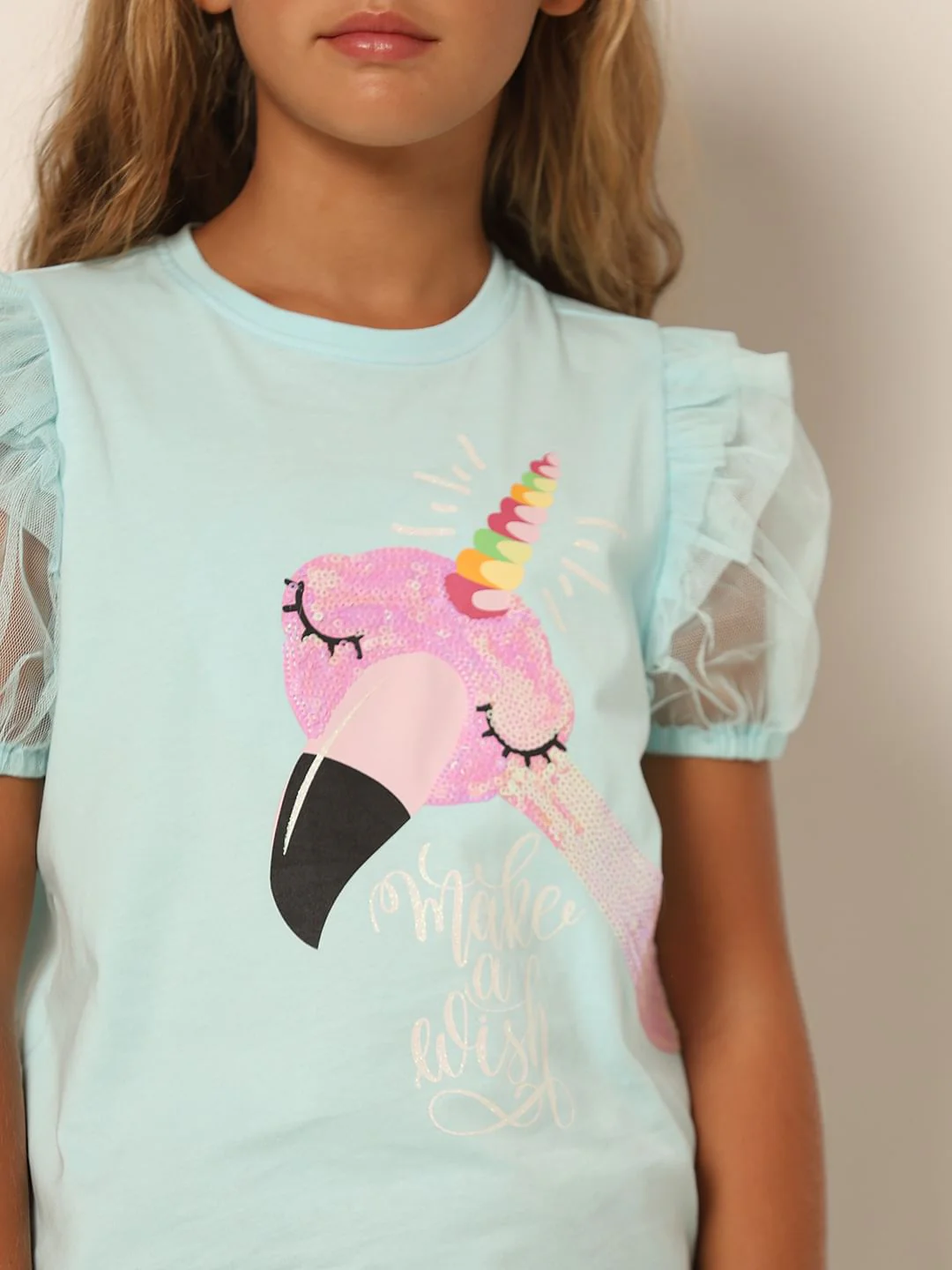 Girls Blue Sequin Graphic T-Shirt - Image 4