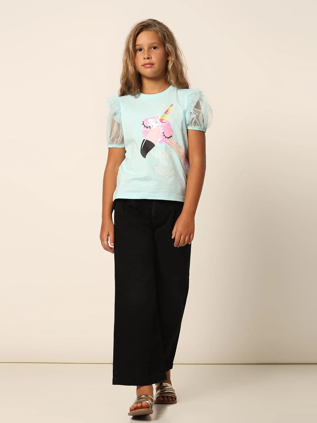 Girls Blue Sequin Graphic T-Shirt - Image 5