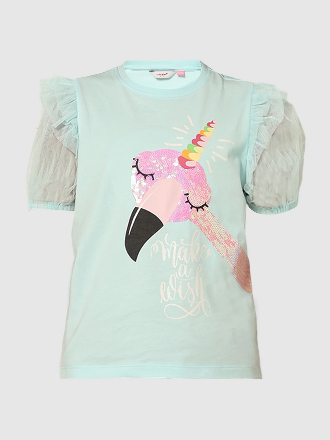 Girls Blue Sequin Graphic T-Shirt - Image 6
