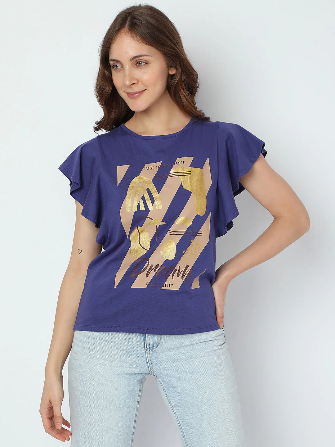 Navy Blue Foil Print T-Shirt - Image 2