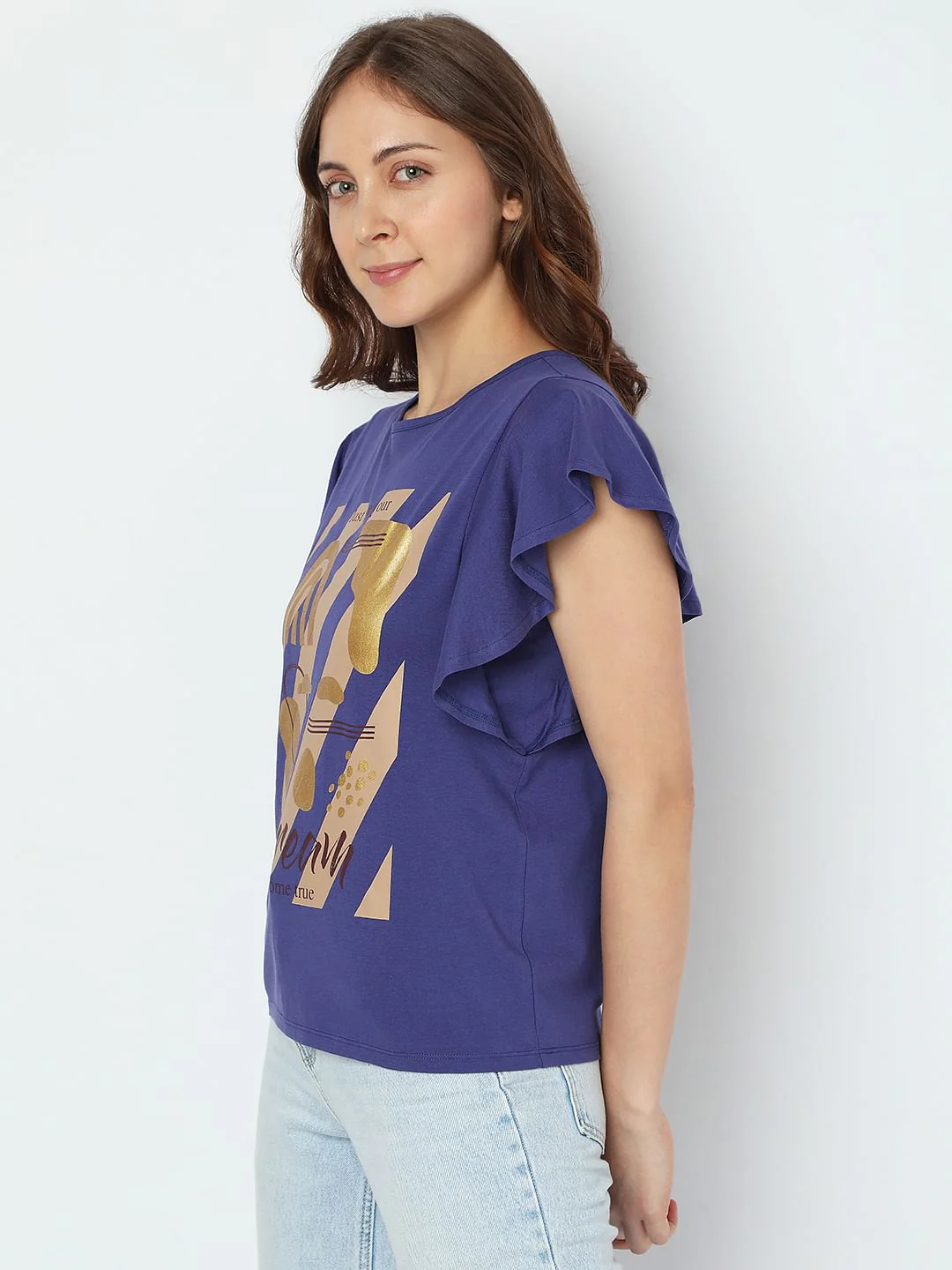 Navy Blue Foil Print T-Shirt - Image 3