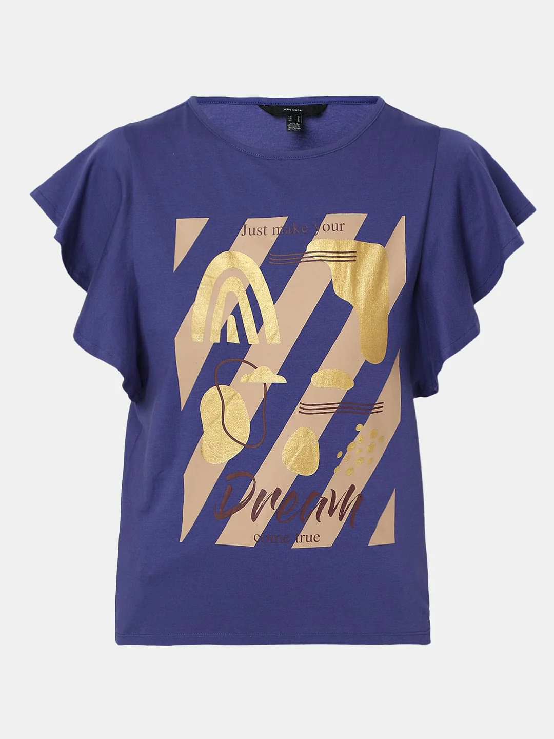Navy Blue Foil Print T-Shirt - Image 7