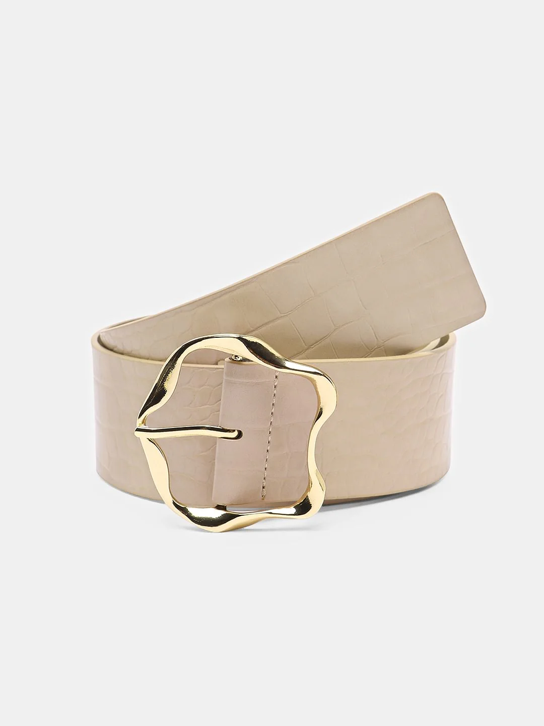 Beige Croc Embossed Belt - Image 3