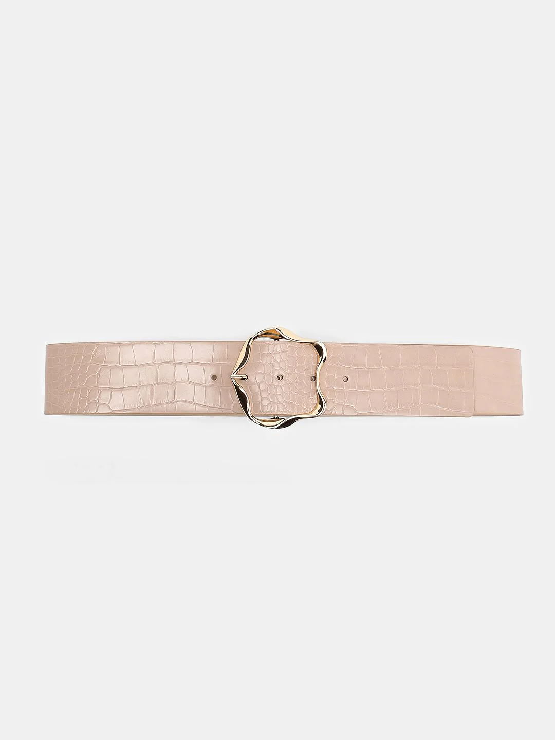 Beige Croc Embossed Belt - Image 4
