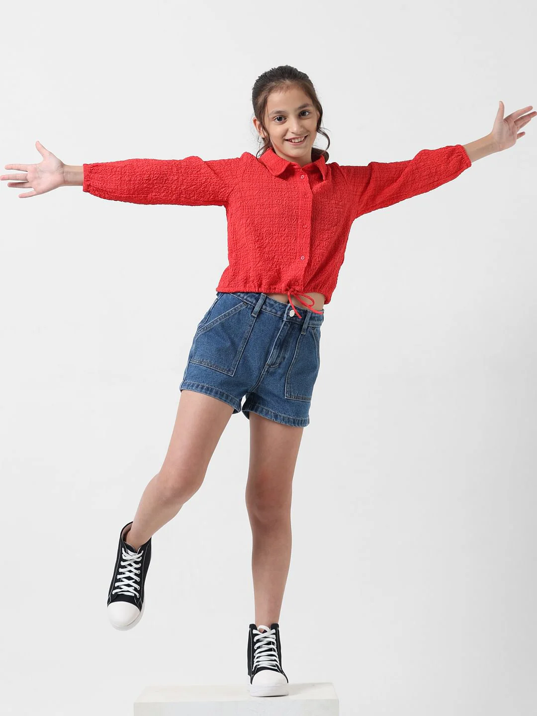 Girl Red Elasticated Hem Top