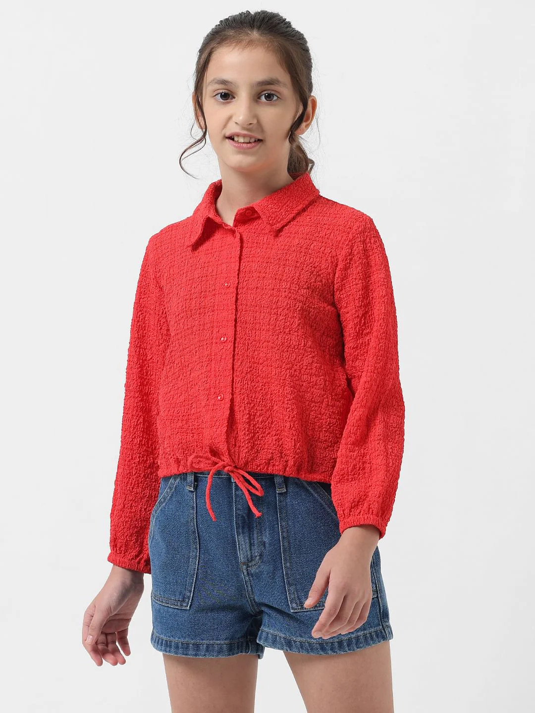 Girl Red Elasticated Hem Top - Image 2