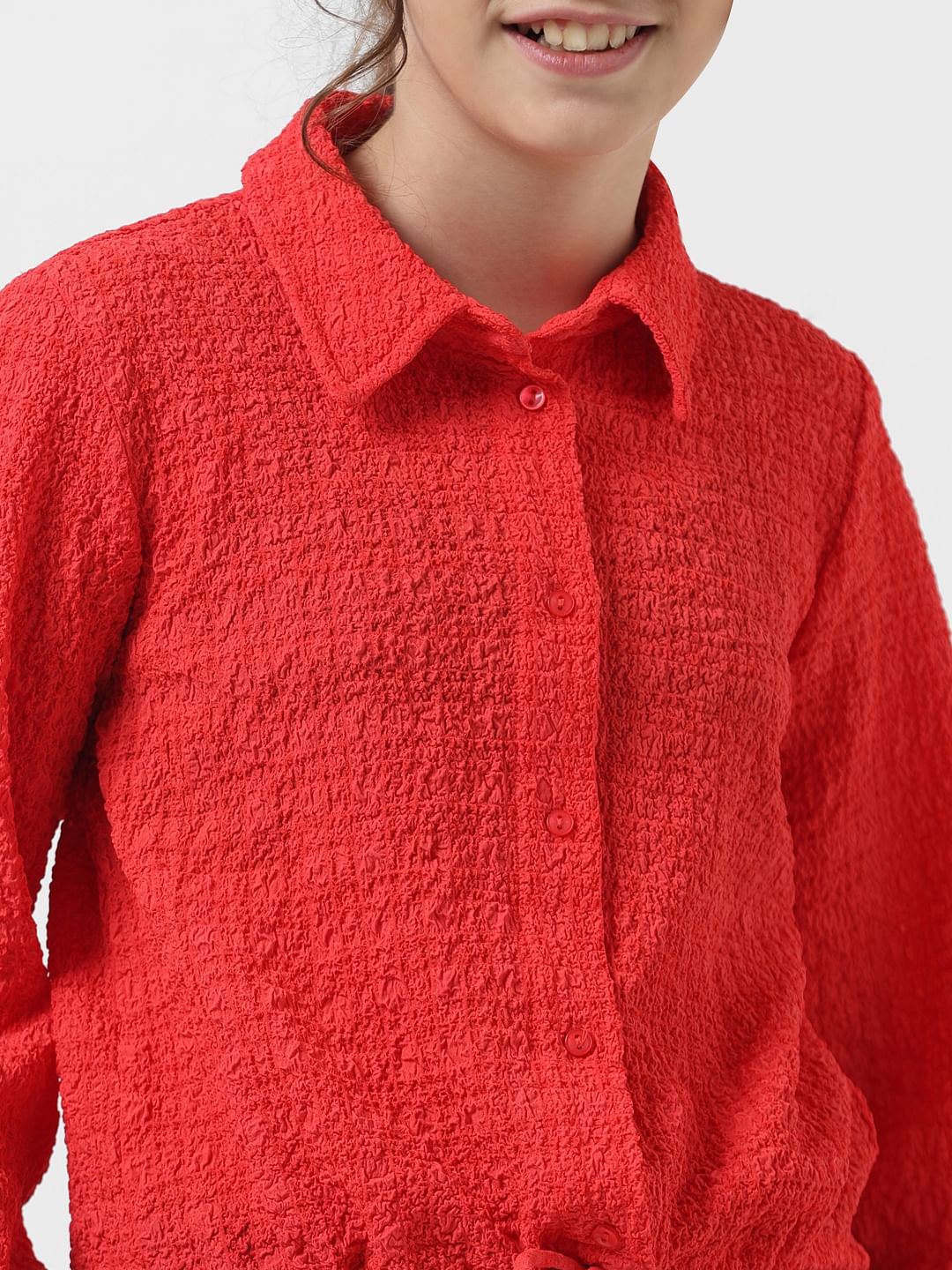 Girl Red Elasticated Hem Top - Image 4