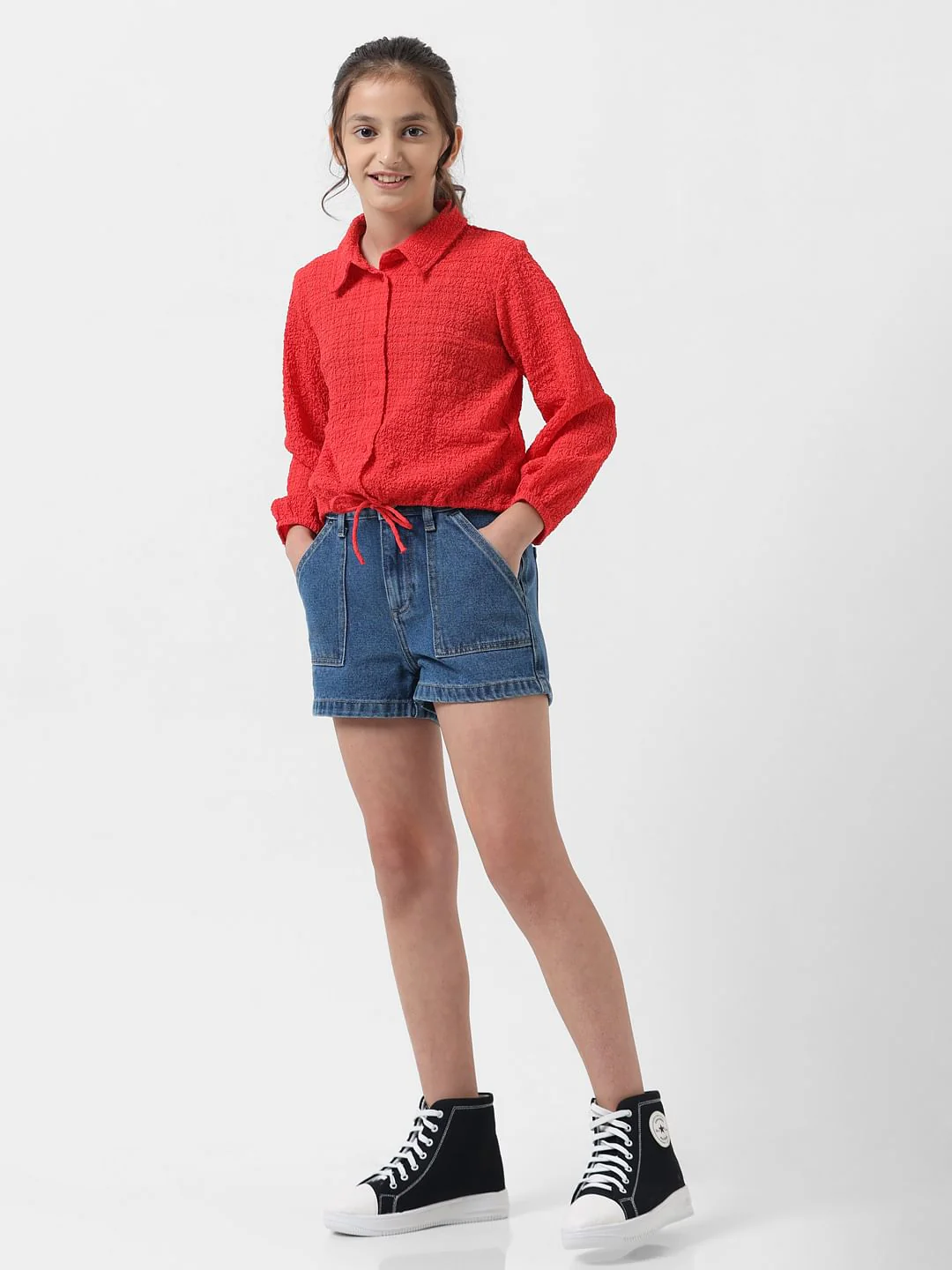 Girl Red Elasticated Hem Top - Image 5