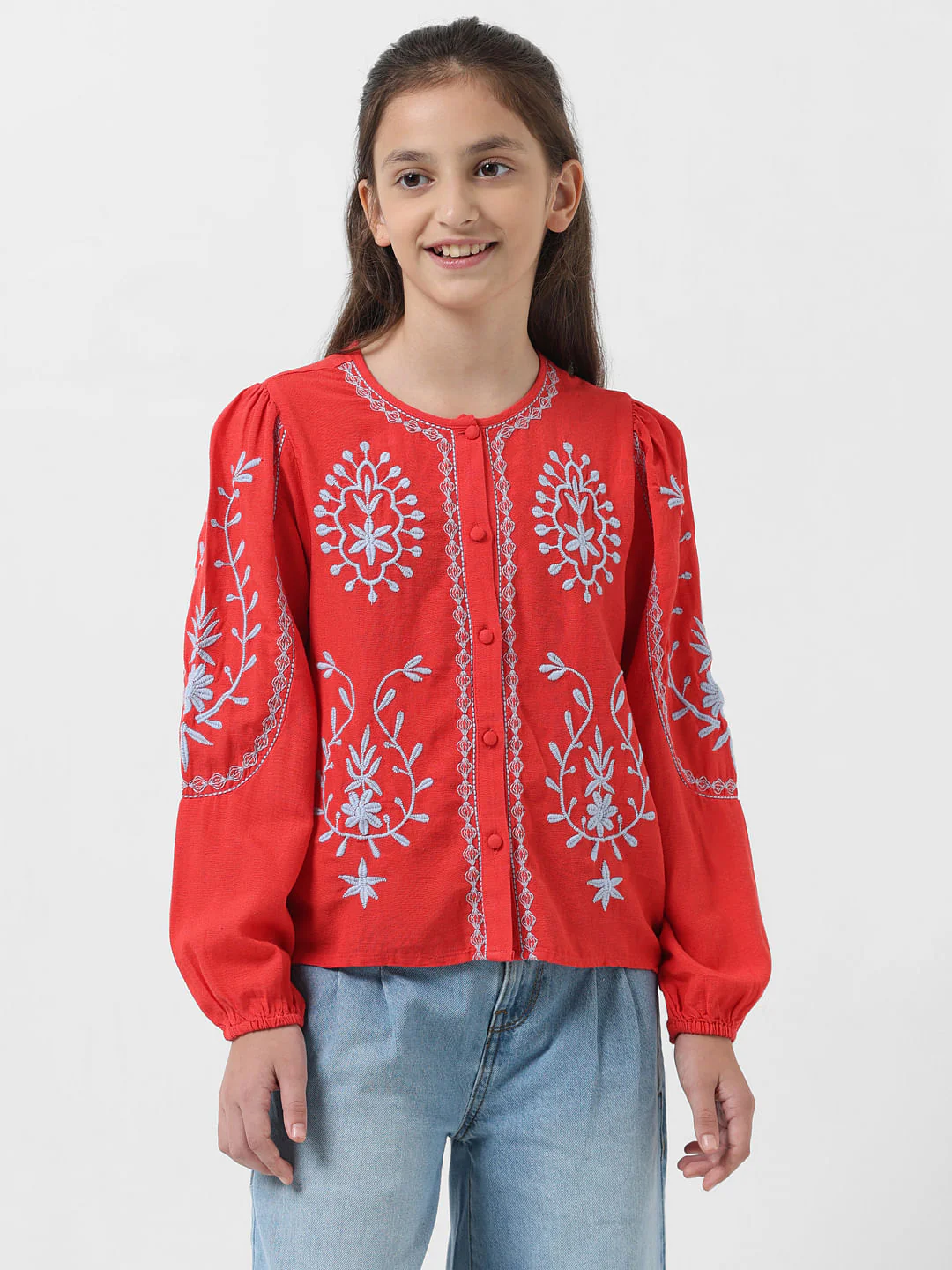 Girl Red Embroidered Top - Image 2