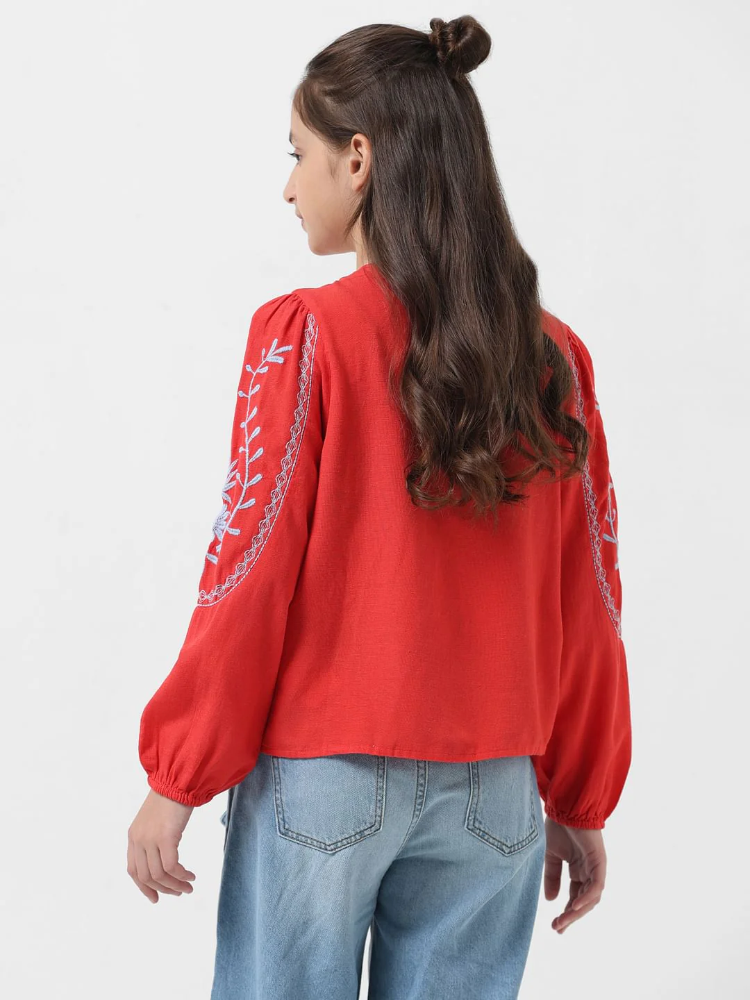Girl Red Embroidered Top - Image 3