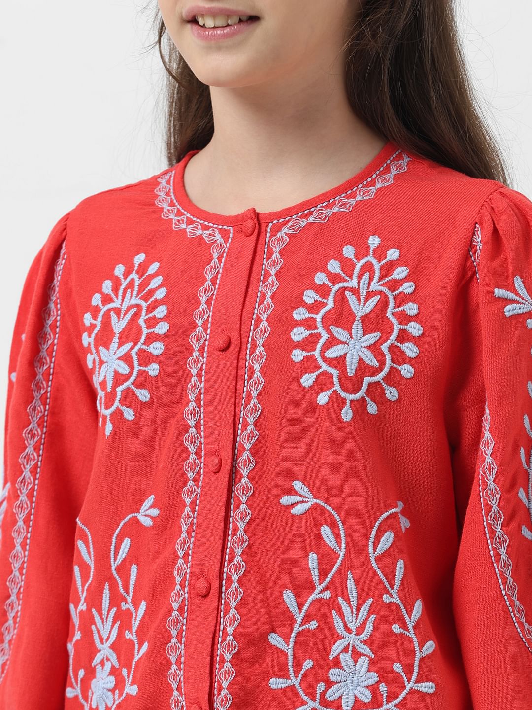 Girl Red Embroidered Top - Image 4